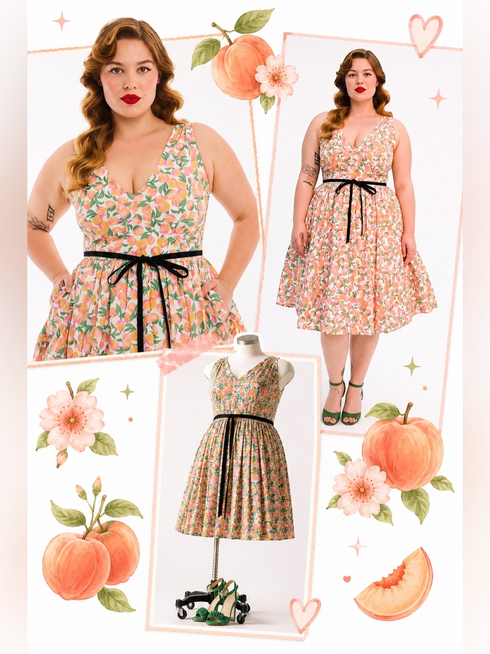 Torrid Retro Chic Pink & Orange Peaches Print Belted Swing Dress, Large, NWT! - Picture 7 of 16